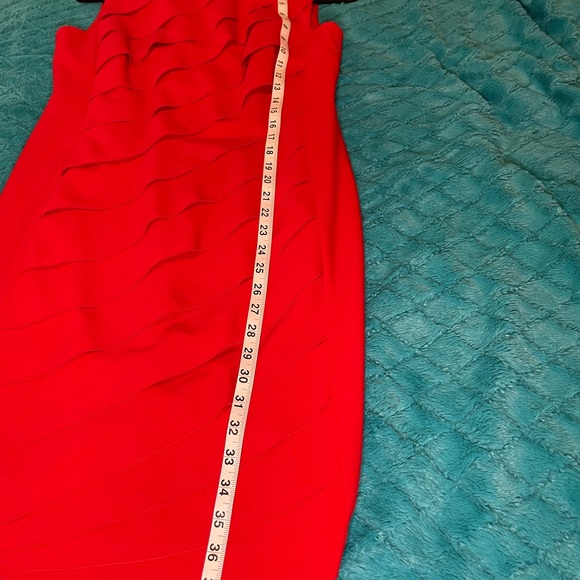 CALVIN KLEIN Red Asymmetric Ruffle Sleeveless Sheath Dress - Picture 11 of 16